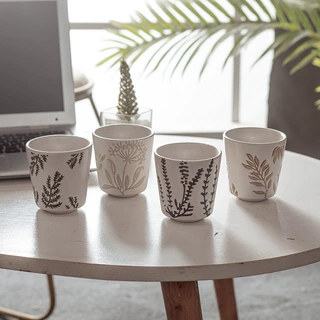 古朴质感新中式粗陶茶杯简约高颜值手绘杯子复古陶瓷马克杯咖啡杯