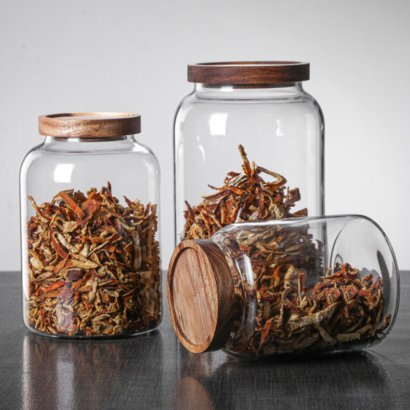 Tanque de almacenamiento de cáscara de naranja, tanque de sellado de vidrio, tanque de almacenamiento de té, botella de fruta seca de medicina tradicional china, sellado doméstico a prueba de humedad