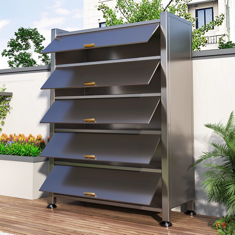 Balcony Storage Cabinet, Multi-Layer Outdoor Storage Cabinet, Waterproof and Sun-Proof Outdoor Shoe Cabinet, Courtyard Movable Metal Cabinet