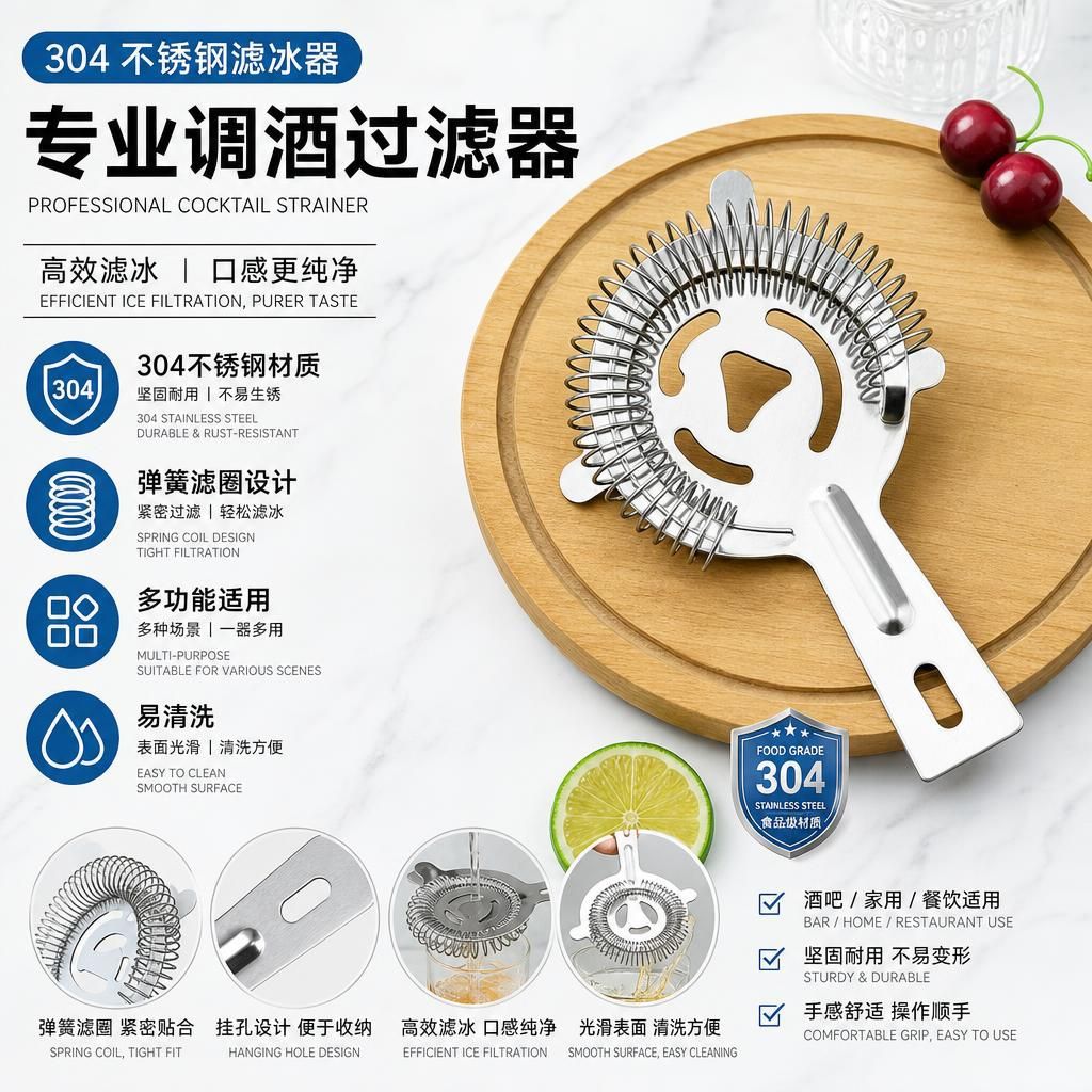304 Stainless Steel Ice Filter Manufacturer Wholesale Bar Mixing Tools Ice Filter Separator Cocktail Filter Ice Separator