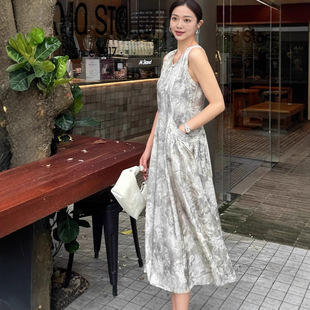 Nanyou 2025 New Summer Rayon U-Neck Handmade Shell One-Piece Dress Simple Retro Original Women's Dress