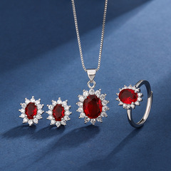 亞馬遜外貿彩寶鋯石王妃皇冠項鍊套裝戒指耳環吊墜女飾品貨源批發