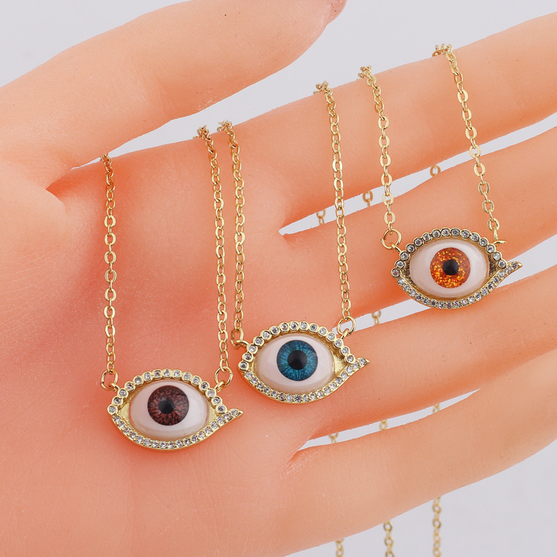 Hip-Hop Eye Copper Necklace Inlay Resin Diamond Copper Necklaces