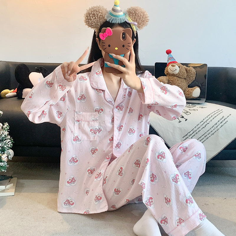 Cloud Cotton Pajamas, Home Clothes, Long-Sleeved Trousers, Loose Casual Thin Cartoon Set for Girls Cloud Cotton Pajamas, Home Clothes, Long-Sleeved Trousers, Loose Casual Thin Cartoon Set for Girls