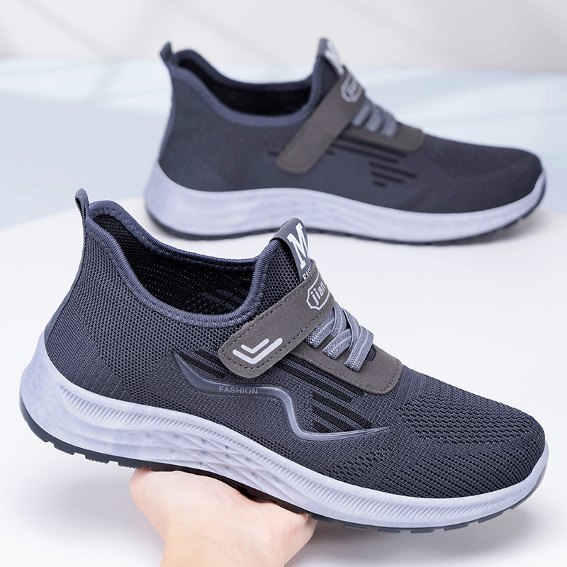 Zapatos sneaker transfronterizo para hombre zapatos de hombre malla transpirable y sin olor zapatos deportivos Velcro zapatos de papá de talla grande
