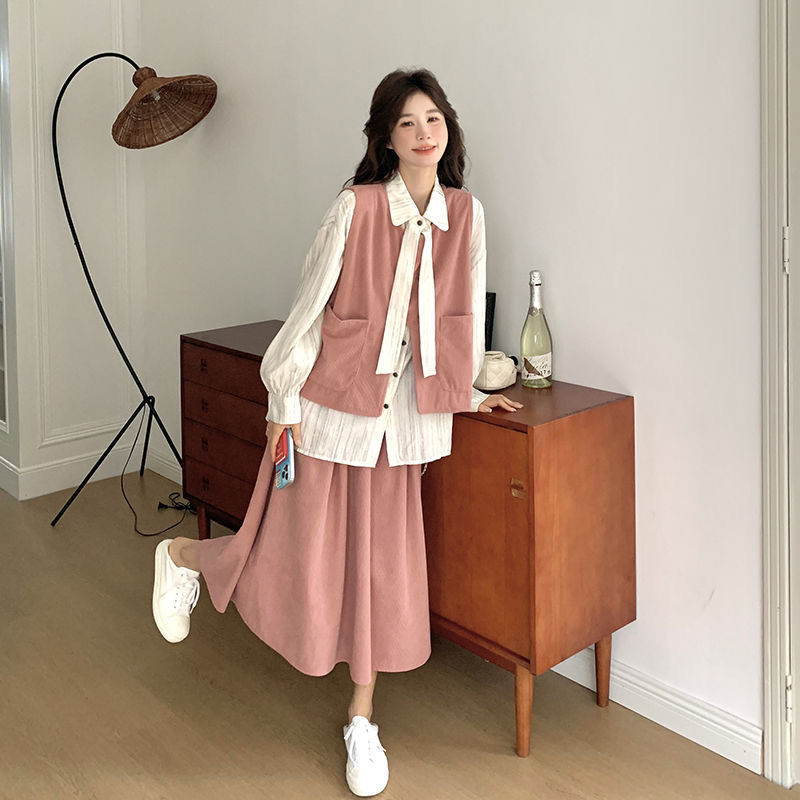 甜美高级感马甲半身裙三件套女2025春季新款超好看衬衫单/三件套|undefined