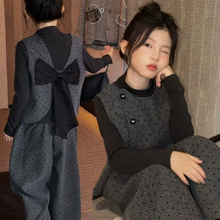女童秋装套装2026新款女大童春秋洋气圆点时髦儿童早秋穿搭三件套