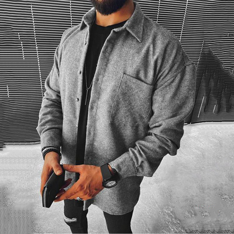 Herrenhemden Frühling Herbst Neues blau-weiß kariertes langärmeliges lässiges Stehkragen-Taschenhemd für Männer_voghion.com