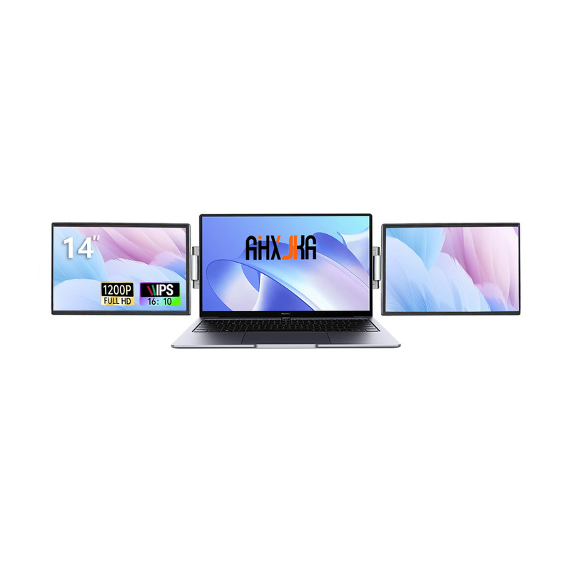 Portable Monitor 14inch Dual-Screen Laptop Extension for Stock Trading, Multi-Screen Foldable Peripheral Device