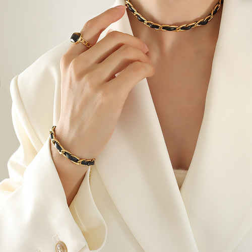 European and American ins fashion braided leather rope necklace personality fashion bracelet small tomboy cool style accessories jewelry set 