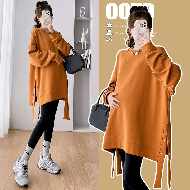 Реальные фото в наличии~2025 – новая коллекция: утепленная осенне-зимняя одежда для беременных, свободный повседневный свитшот средней длины, больших размеров, модный.