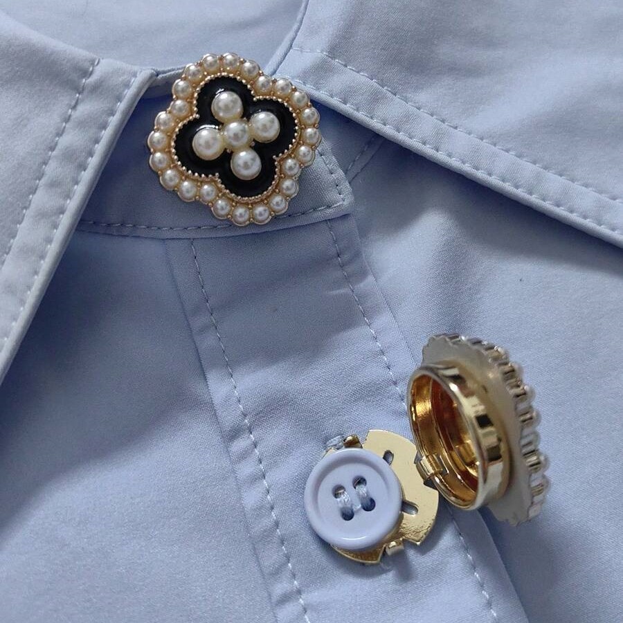 Button Cover: Luxurious Four-leaf Clover Versatile Cufflinks, Pearl Shirt Collar Decorative Buttons_voghion.com