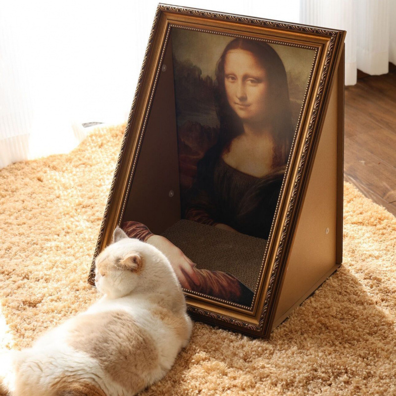 蒙娜丽莎猫窝猫抓板一体世界名画框猫咪玩具封闭式猫窝油画猫房子|undefined