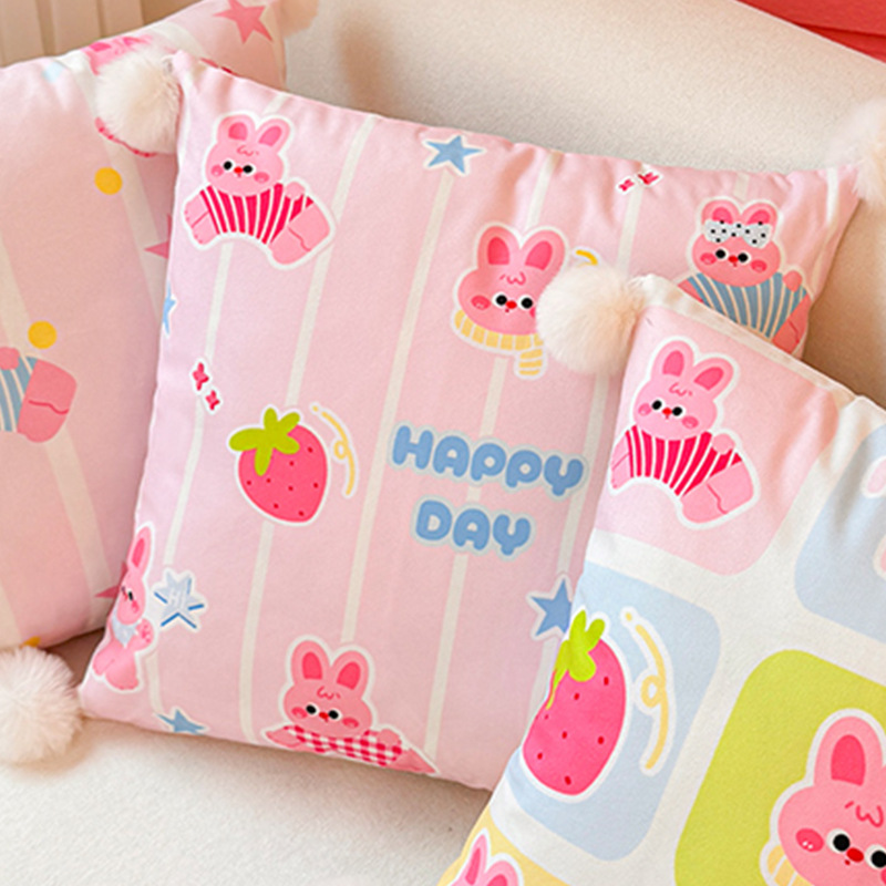 Pink Rabbit Dopamina Almohada Funda de almohada Sofá de sala de estar Almohada de cintura abstracta con estampado de cabecera Bola de pelo