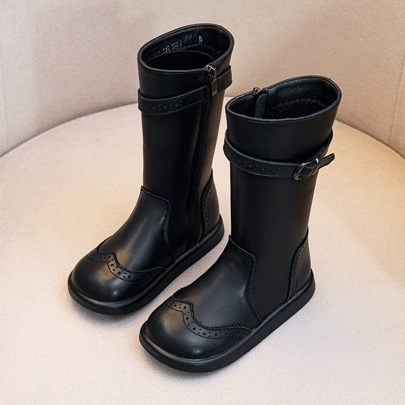 2024 осенние и зимние кожаные сапоги для девочек