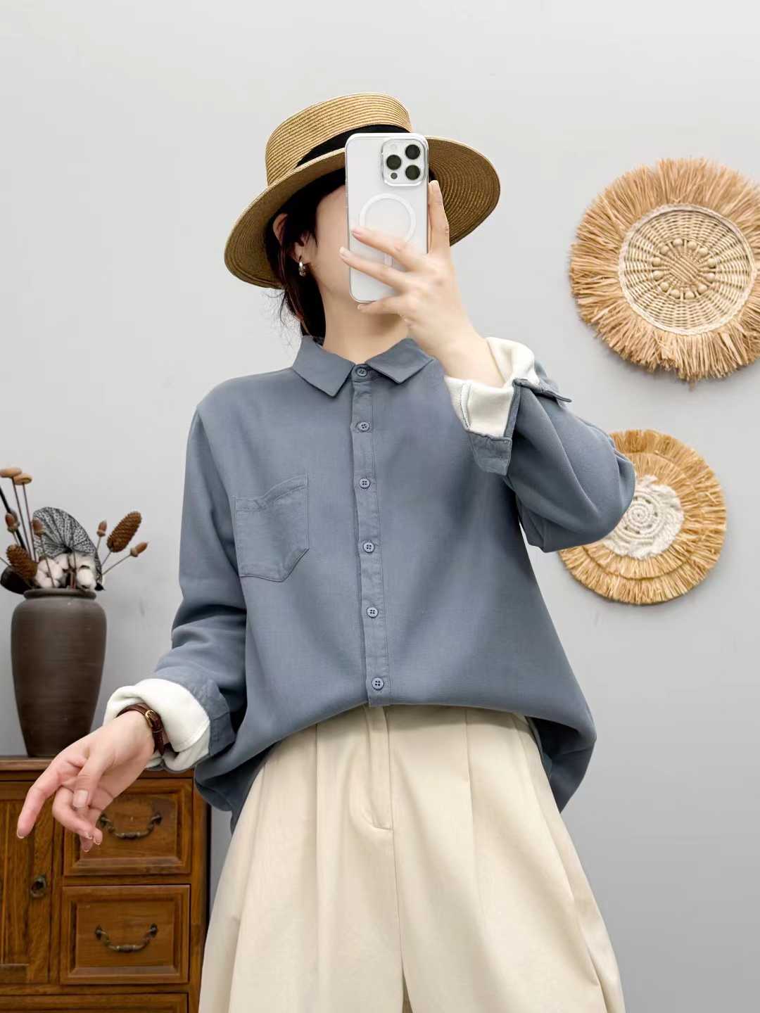 冬季加绒加厚纯棉磨毛衬衫女上衣2025年新款一体绒保暖衬衣宽松潮