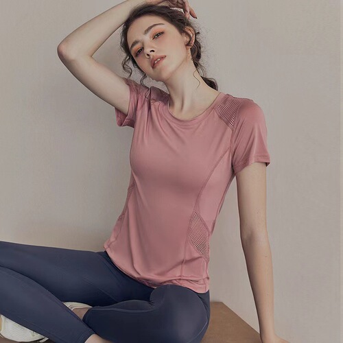 Yoga Wear Summer Mesh Spliced Short Sleeve Sport Thin Breathable T-Shirt Running Quick Dry Fitness Dancing Daily Up 