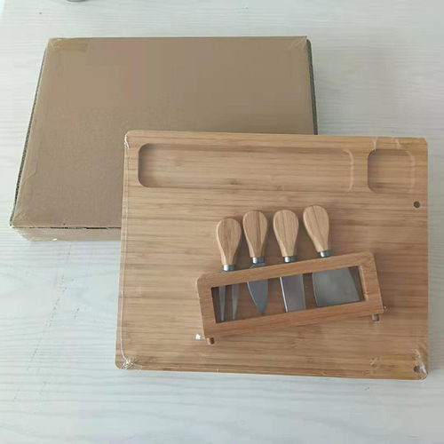 Cross-border bamboo cutting board bread fruit cutting vegetable butter food supplement board knife and fork four-piece cutting board set cheese cheese board