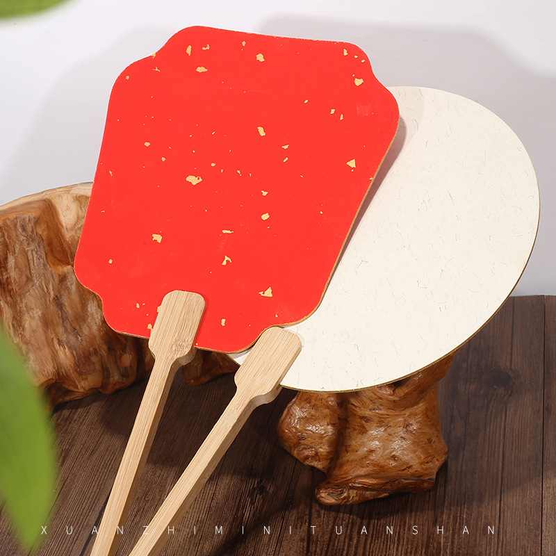 宣艺斋团扇加厚双面宣纸空白团扇半生半熟白色蜡染彩色宣卡纸扇面