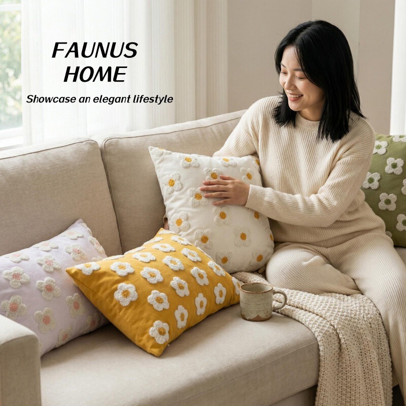 Internet Celebrity Ins Style Matcha Four-Leaf Clover Xiaohongshu Recommended Embroider High-Quality Living Room Sofa Pillow Cross-Border Export