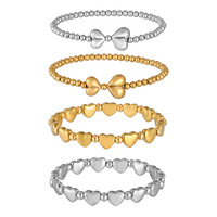 供应跨境爱心饰品金属不锈钢炉内镀18K金厚重风格弹力手链不掉色