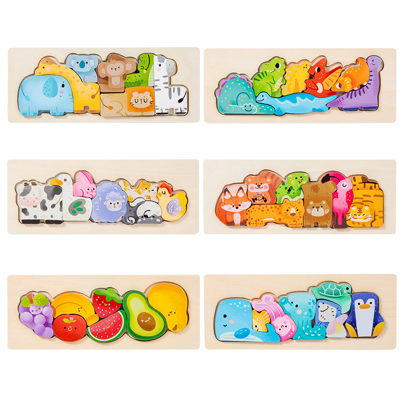 Madera para niños animales padres-hijos puzzle tridimensional bloques de construcción puzzle bebé puzzle de madera ayuda de enseñanza temprana juguetes de puzzle