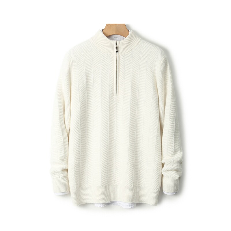 100% pure wool sweater, men's half-zip, stand-up collar, loose-fitting casual knit sweater, cashmere business top 100% pure wool sweater, men's half-zip, stand-up collar, loose-fitting casual knit sweater, cashmere business top