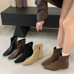 韩国弹力瘦瘦靴女春秋单靴2025秋季新款小方头内增高短靴绒面靴子