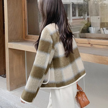 秋冬新款名媛小香风格子大衣女短款毛呢外套2025英伦风圆领双排扣