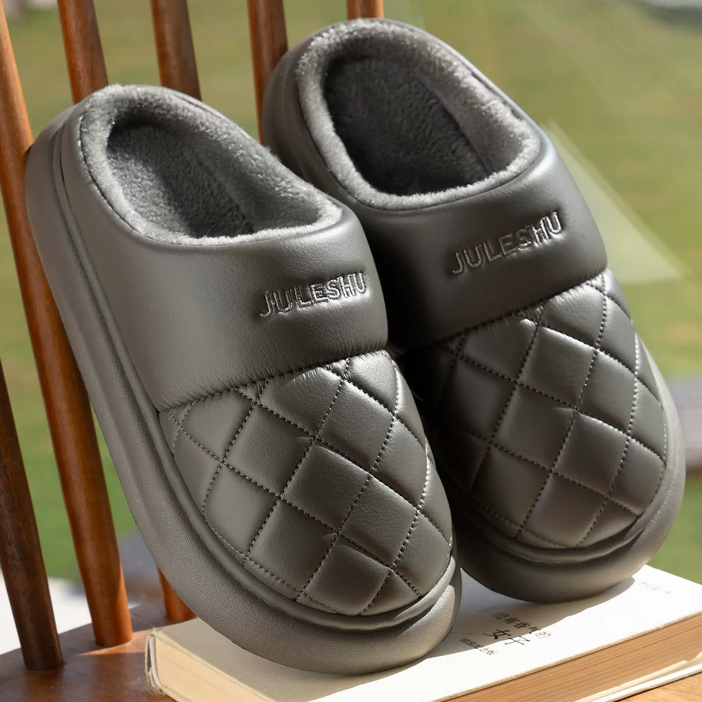 防水皮面棉拖鞋男外穿2025新款秋冬季家居保暖抗菌防滑厚底棉鞋女