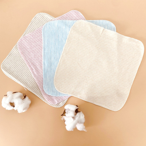 2024新品边长约21CM条纹棉质口水巾宝宝手帕小方巾婴幼儿喂奶巾