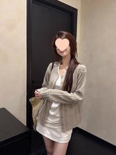 韩系正反两穿长袖针织开衫2025春季新款V领坑条气质外套上衣女潮