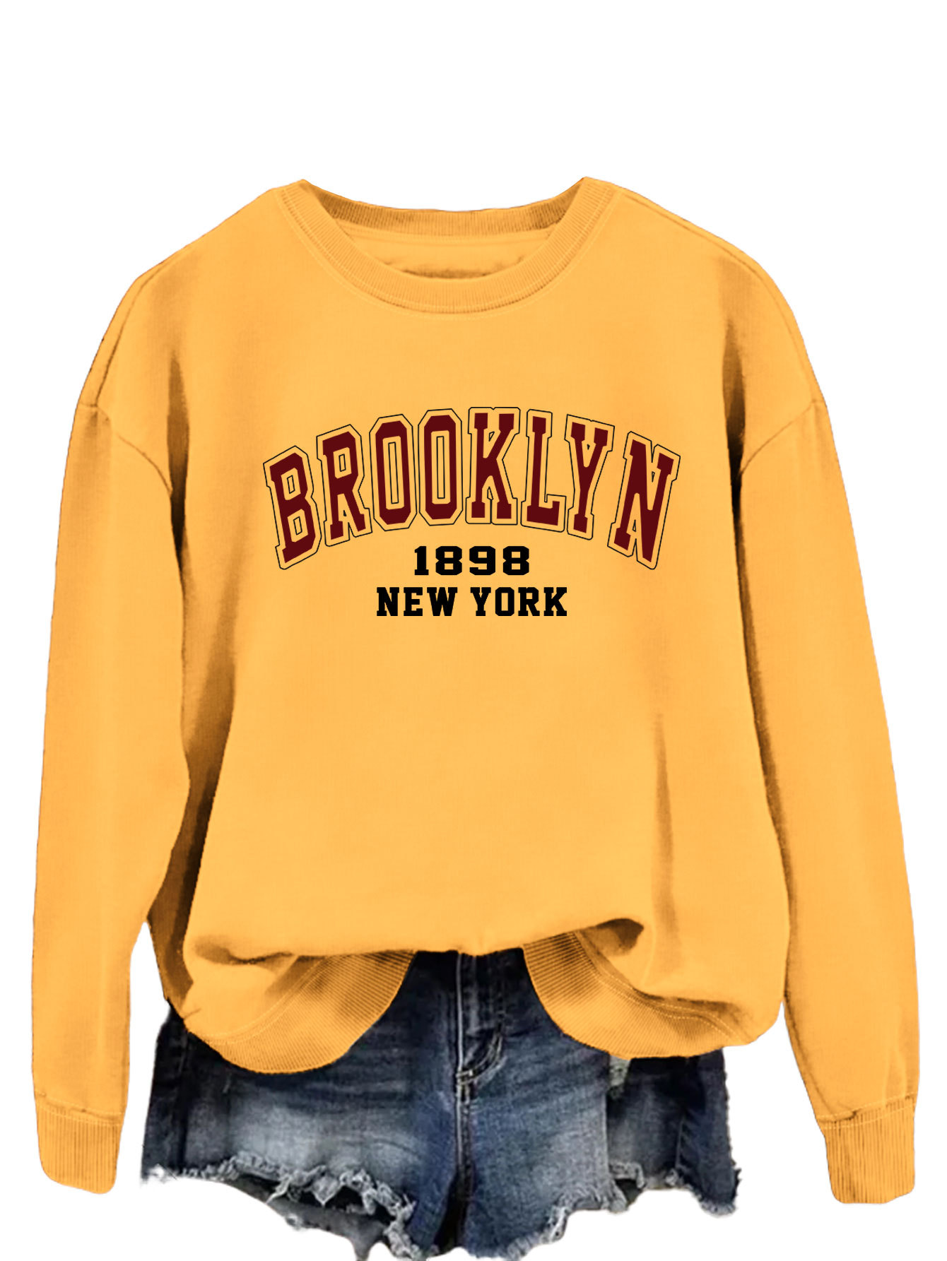 Brooklyn 1898 Nueva York Amazon Comercio exterior moda suelta superior eBay divertido impreso suéter