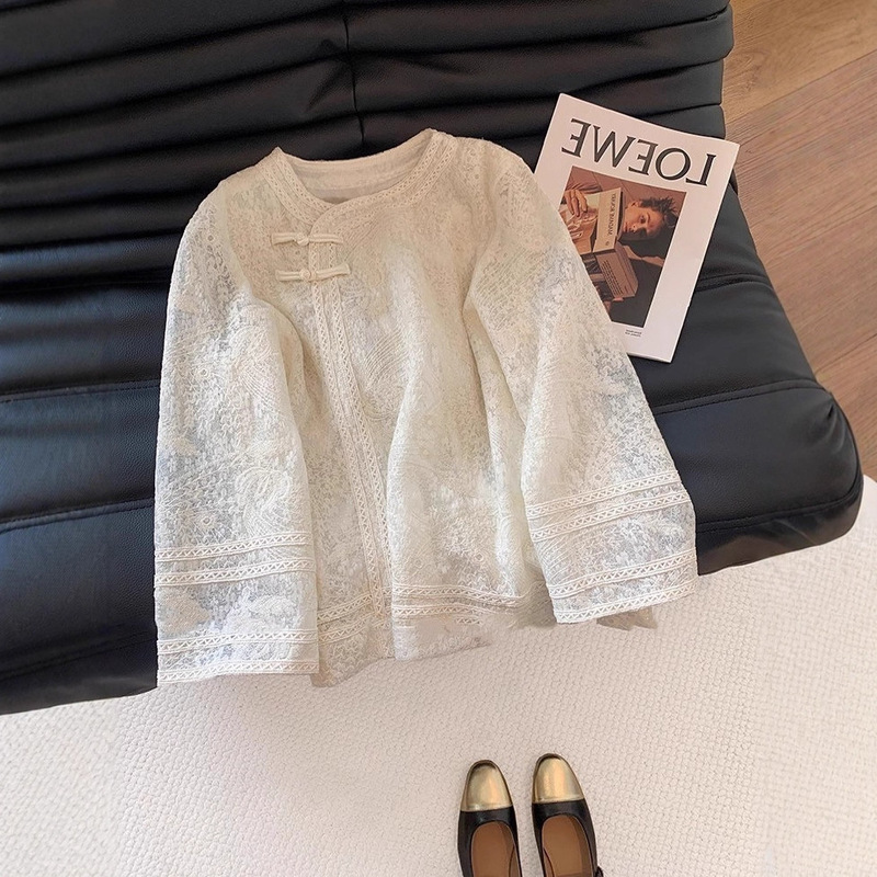 Apricot-Colored New Chinese-Style Shirt with Embroidery and Lace for Women, 2026 Spring/Summer New Stylish National Style Base Shirt Top 7090