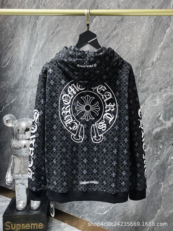 24SS Crow 正しいバージョン馬蹄パターンサンスクリット古典フード付きスウェットシャツ男性と女性のための同じスタイルのジッパースウェットシャツ卸売|undefined