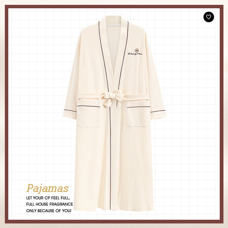 [7A Antibacterial] Nightgown Women's Spring and Autumn Cotton Casual Bathrobe Women's New Sexy Simple Nightgown for Outer Wearing
