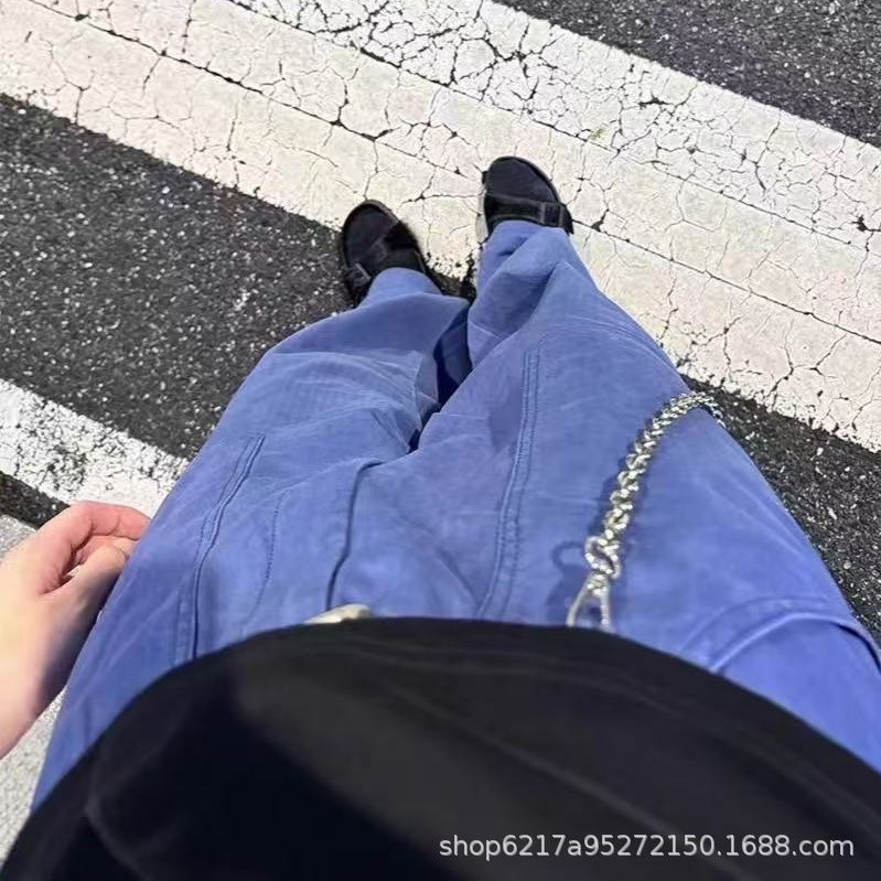 Cross-border independent design baggy fit commuter straight wide-leg jeans, blue work pants, vintage clean Cross-border independent design baggy fit commuter straight wide-leg jeans, blue work pants, vintage clean