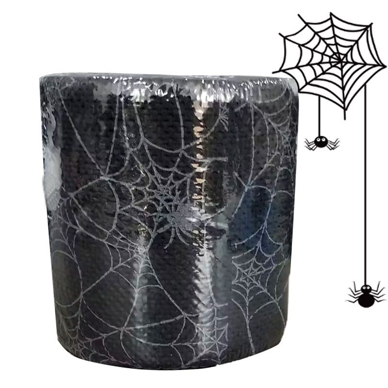 Lingrong Black Halloween Spider Dyed Paper Roll, Fun and Novel, Biodegradable, Suitable for Kitchen and Bathroom Use