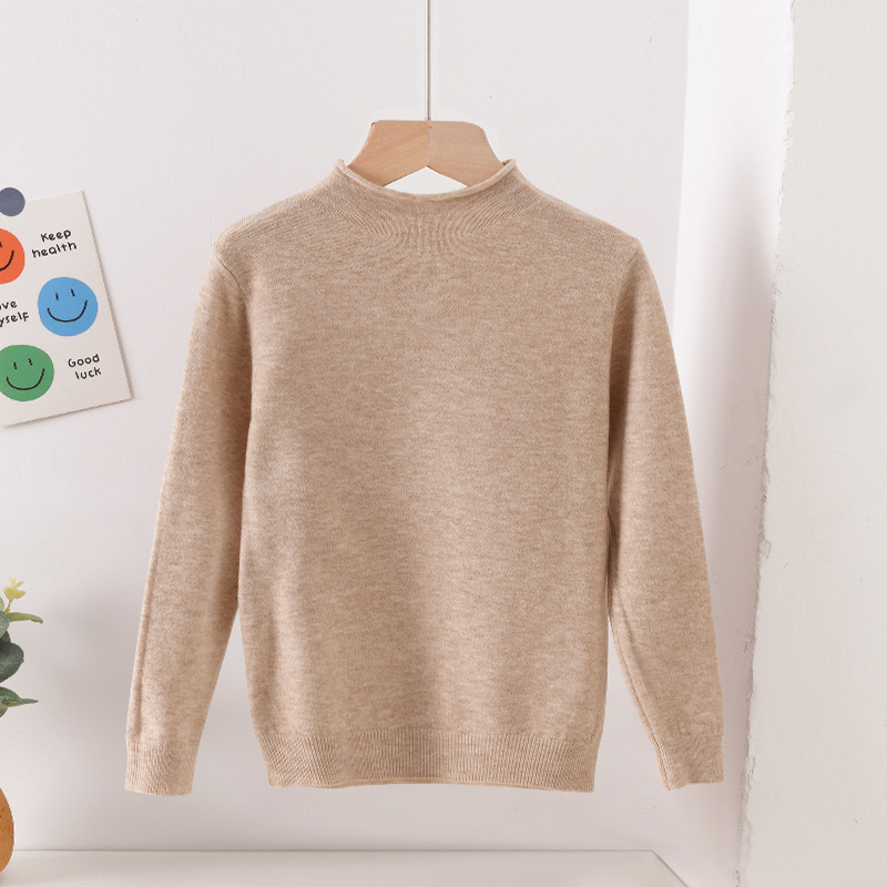 Hombres y niñas bebés nuevos colores sólidos bordes padres-hijos ropa de base jersey suéter de punto para niños cuerpo cercano medio cuello de cachemira
