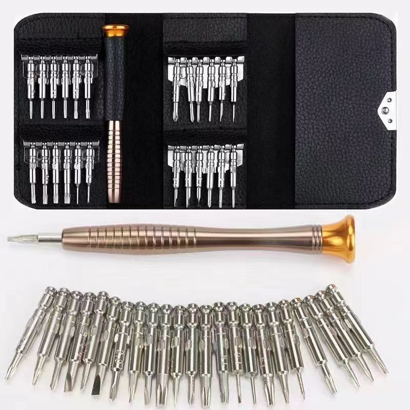 25-in-1 Multi-Purpose Leather Case, Manual Screwdriver, Mobile Phone and Notebook Repair Tools Wholesale, Bit Set