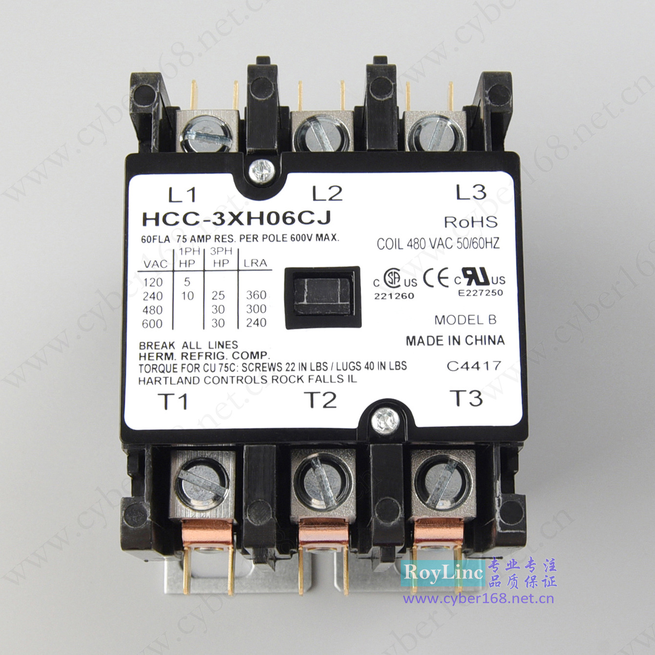 480V线圈电压 60A HCC-3XH06CJ UL CSA 高负载美式三相交流接触器