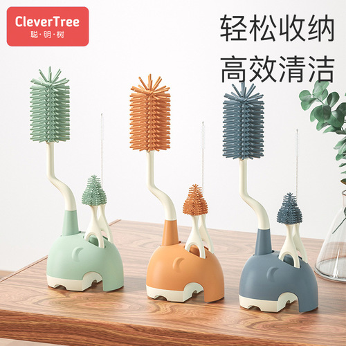 Silicone bottle brush baby pacifier brush straw brush 360 degree rotating cup cleaning tool cleaning with base