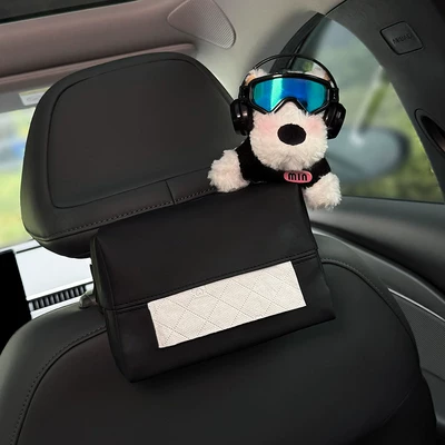 2026 Car-mounted tissue box, hanging Car tissue box/set - black-headphones-black-ski-goggles-black-sweater-west-highland-dog-top-right-black-square-nappa-bag