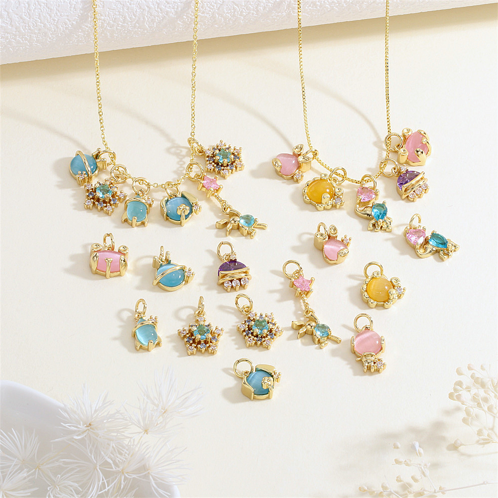 1 Pieza 10x13mm Cobre Piedra De Ojo De Gato Geométrico Colgante Cadena Accesorios De Joyería DIY display picture 1