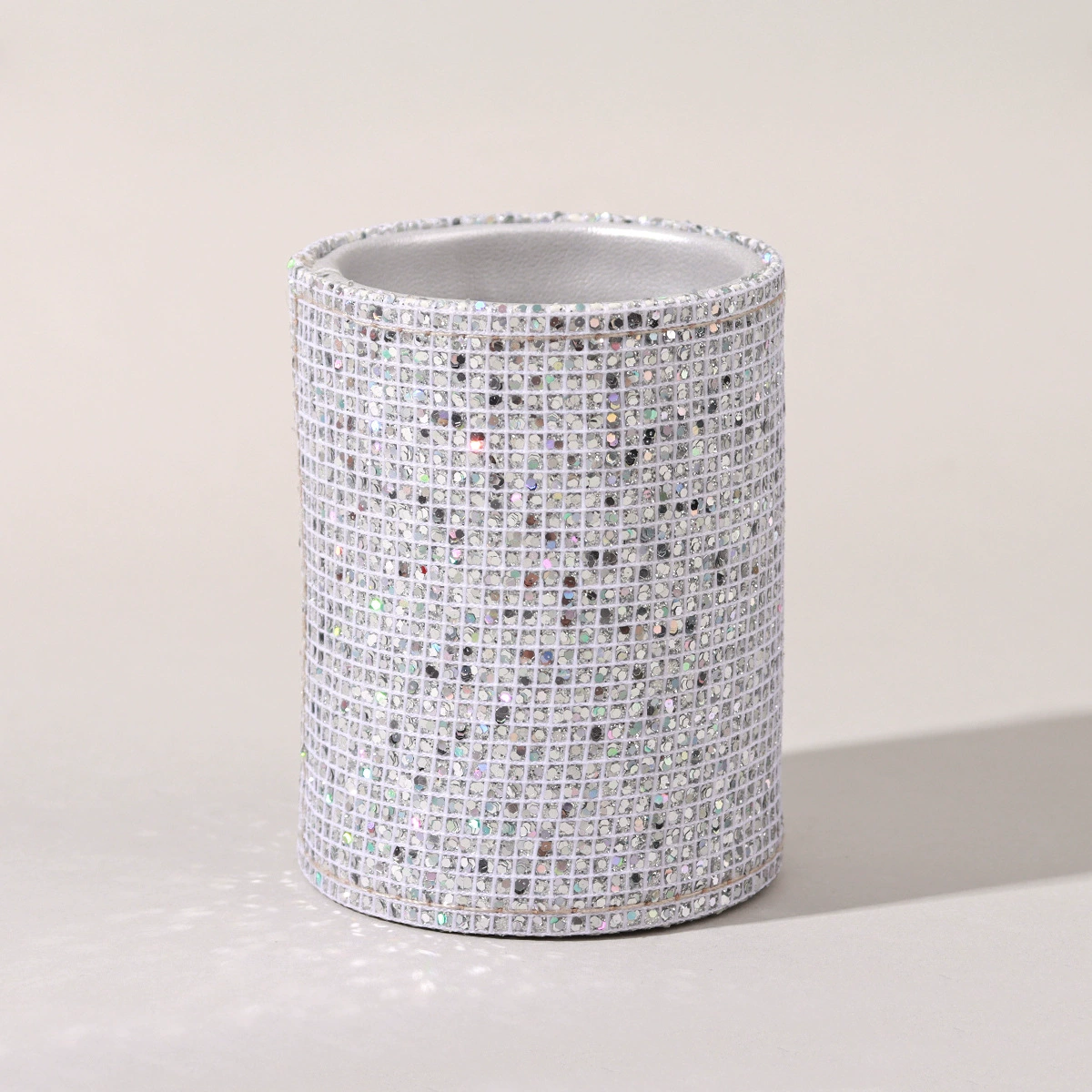 Makeup Brush Storage Cup, Sequin Exterior, Compact Cosmetic Organizer, 80 g