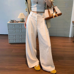 白色亚麻裤子女夏老钱风休闲苎麻裤垂感独特超好看棉麻阔腿裤薄款