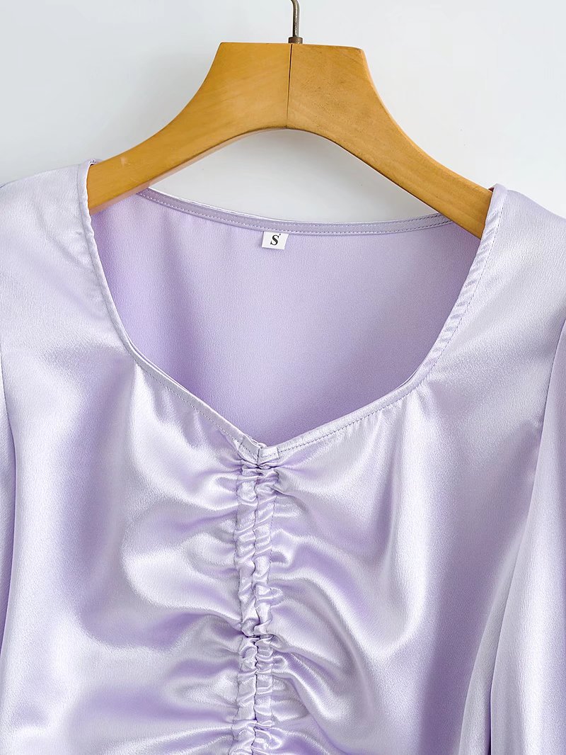 autumn v-neck drawstring satin long-sleeved top nihaostyles wholesale clothing NSAM85361