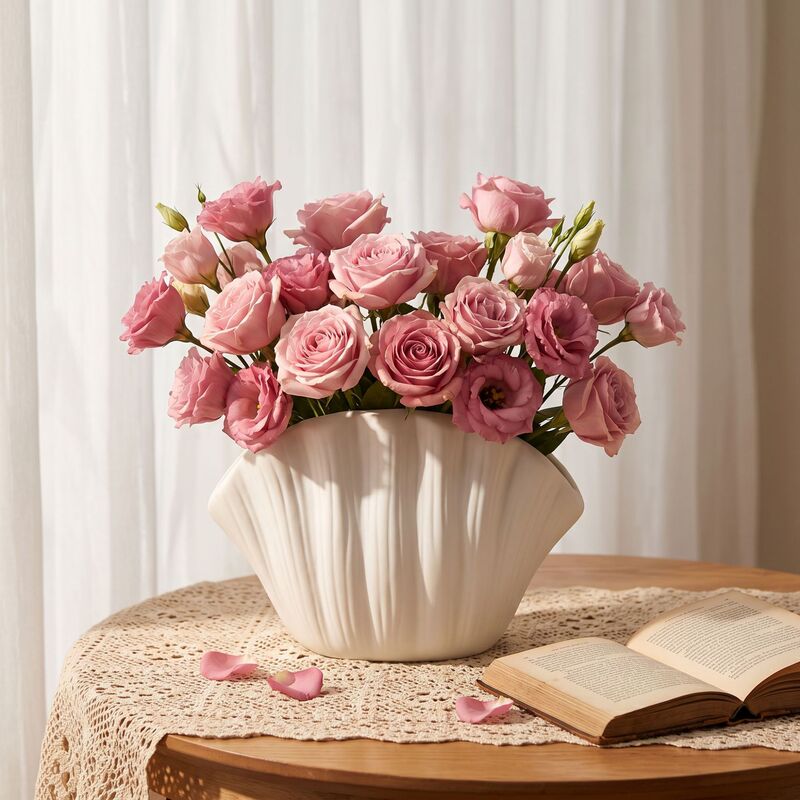 ins cream style shell vase matte art flower arrangement living room dining table decoration
