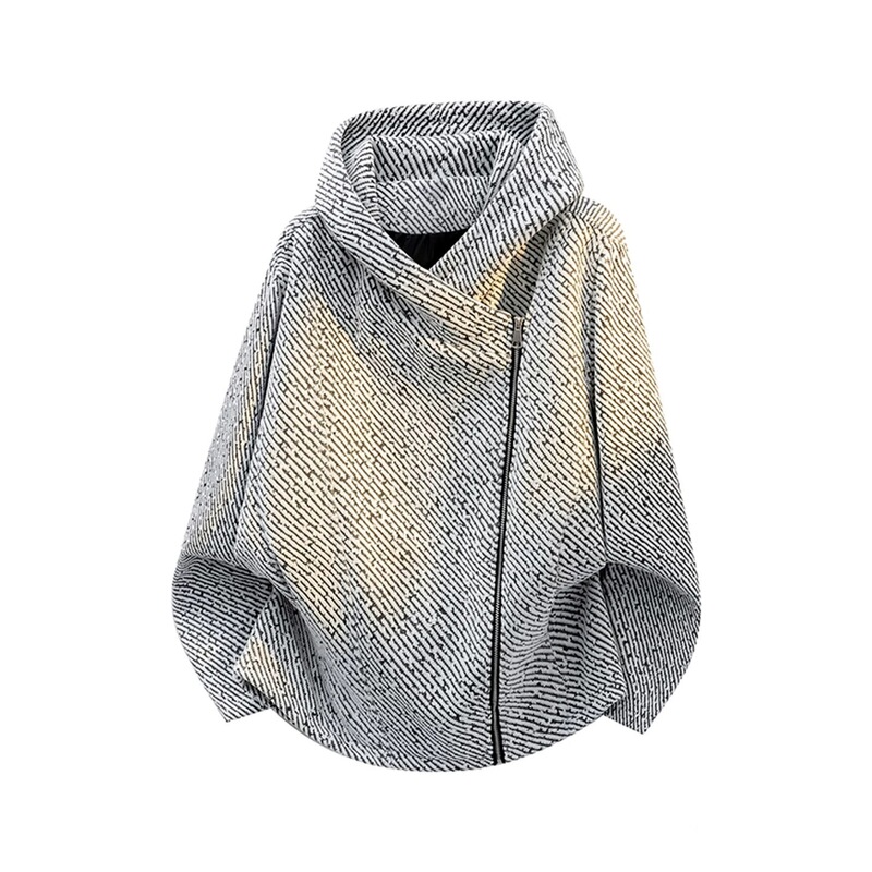 Heavyweight hooded sweatshirt with a diagonal zipper, men's American-style oversized cardigan, retro trendy striped jacket with a cool and stylish look Heavyweight hooded sweatshirt with a diagonal zipper, men's American-style oversized cardigan, retro trendy striped jacket with a cool and stylish look