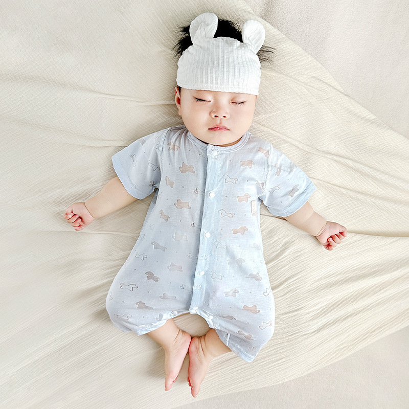 Ropa de bebé de una pieza, ropa de verano para recién nacidos, pijamas de manga corta para hombres y mujeres, mampara delgada con aire acondicionado, ropa de verano para bebés